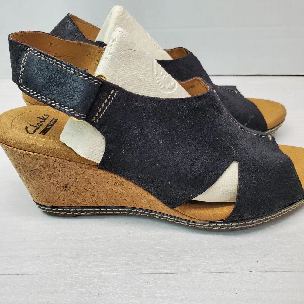 Collection By Clarks Cushion Soft Summer Sandals Size 9 Black‎ Leather Fast Ship